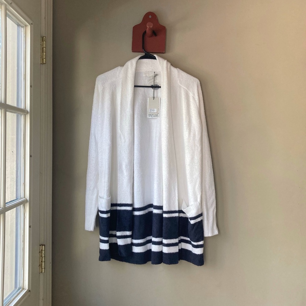 Barefoot Dreams Cozychic Lite Saddle Sleeve Striped Cardigan S NWT - Picture 3 of 9